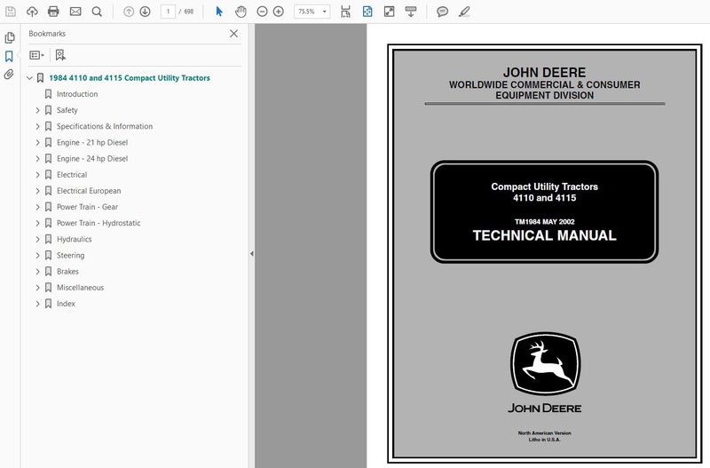 John Deere 4110 and 4115 Compact Tractor Technical Service Manual CD TM1984 CD gallery