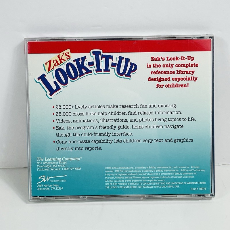 The Learning Company Zak's Look It Up 1996 PC CD-ROM Video Game for Windows gallery