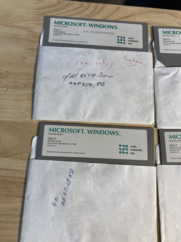 Microsoft Windows 3.1 5.25in Floppy Set Disks 1 to 7 1.2MB HD Z Nix OEM gallery