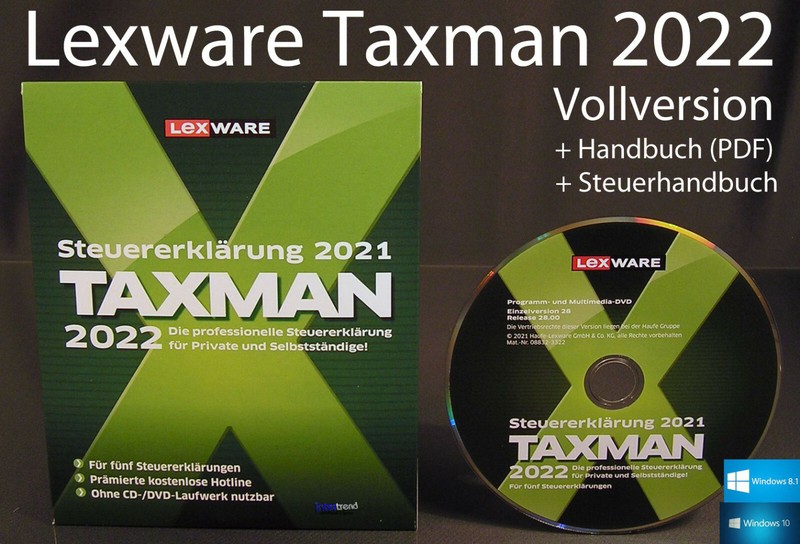 Lexware Taxman 2022 Full Version Box + DVD Tax Year 2021 + Tax Manual NEW