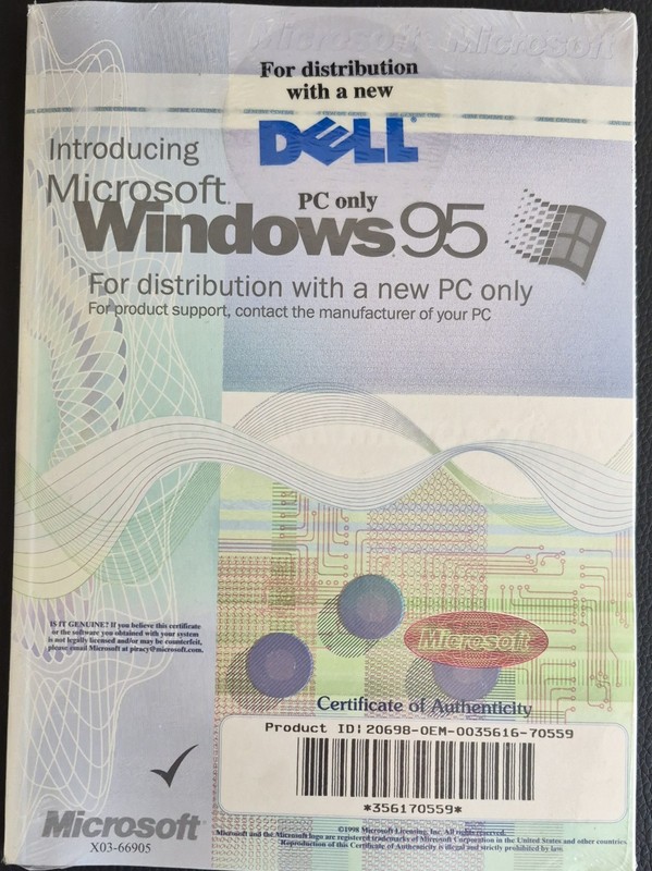 MS Windows 95 CD w/Booklet, Product ID for Distribution Dell PC w/95 Companion