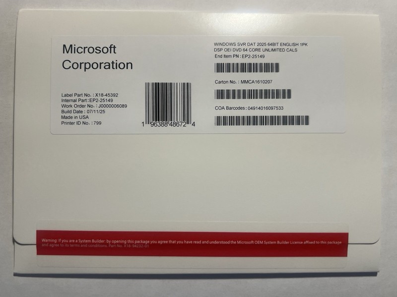 Microsoft Windows server 2025 datacenter 64 Core Unlimited Cals License Key (NEW