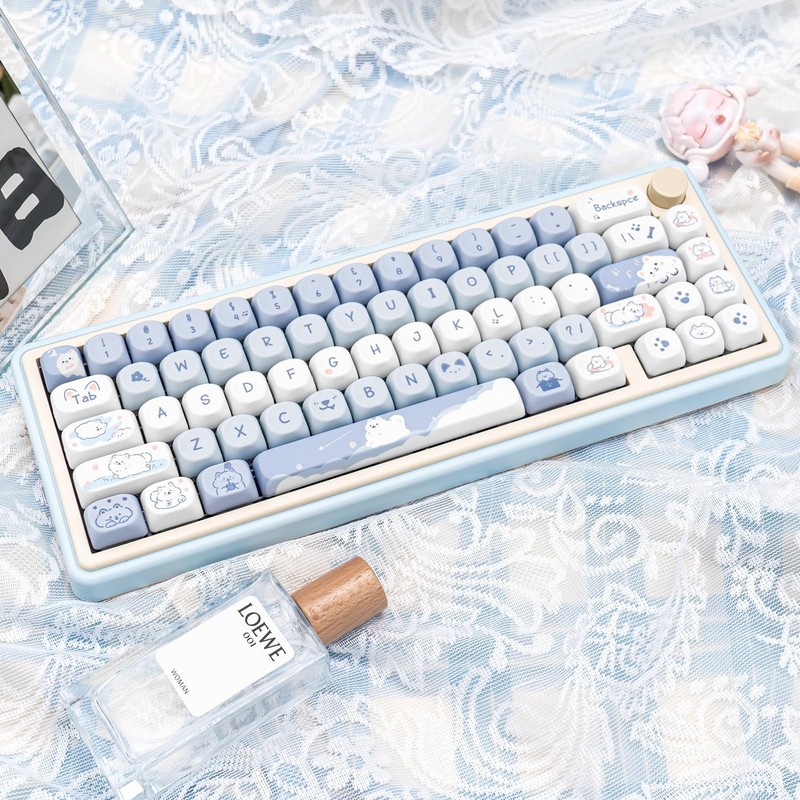 Blue White MOA Profile Custom PBT Keycaps 132 Keys Set Dye Sublimation Keycap... gallery