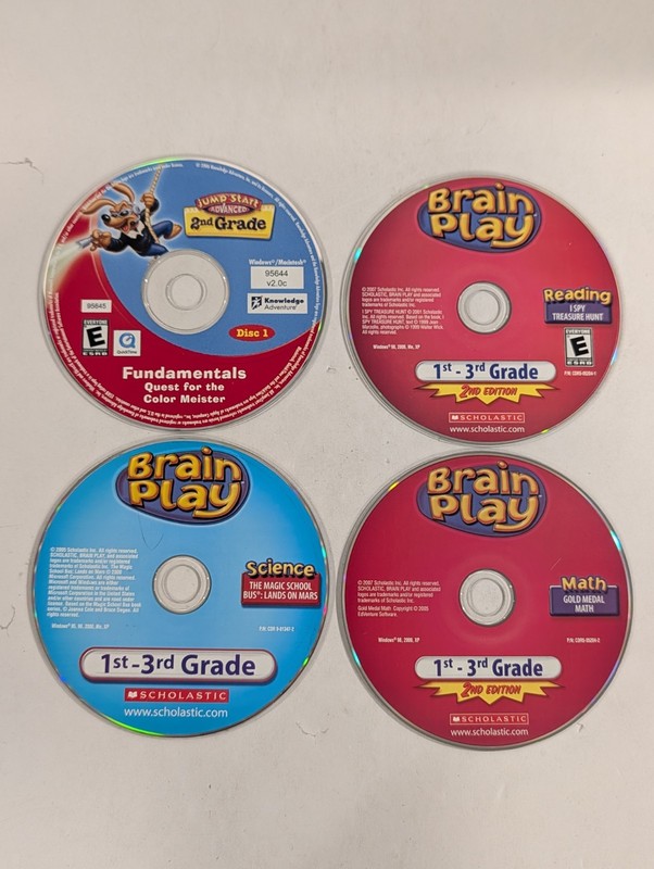4 Loose 2nd Grade Learning PC CD-ROMs | Brain Play Jump Start Reading Math