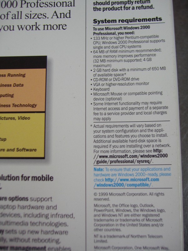 MICROSOFT WINDOWS 2000 PROFESSIONAL FULL OPERATING SYSTEM MS WIN PRO=NEW BOX= gallery