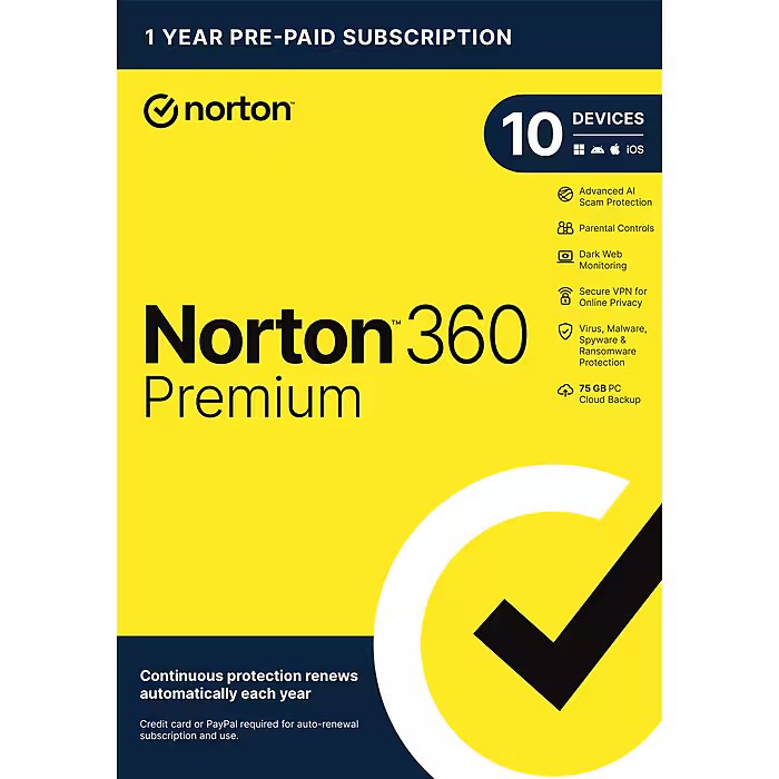 Norton 360 Premium 10 Devices with Auto Renew Brand New Retail Box