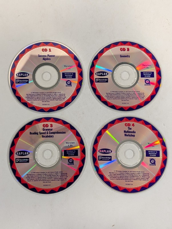 4 Loose Kaplan Educational PC CD-ROMs | Algebra Geometry Grammar Reading Vocab