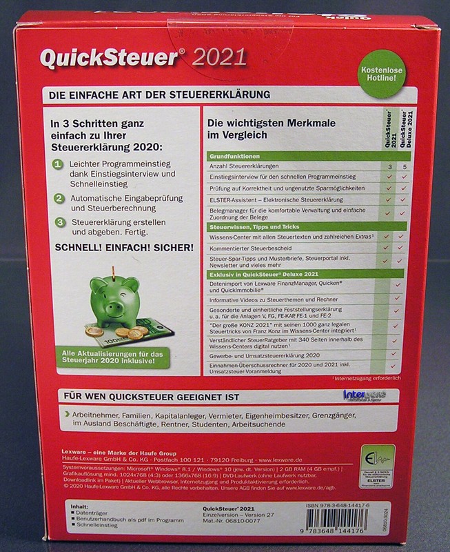 Lexware QuickSteuer 2021 Vollversion Box, CD, Handbuch (PDF) Steuerjahr 2020 NEU gallery