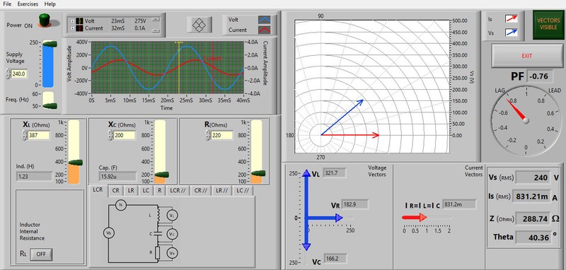 Impedance Software Simulator for series parallel ac circuit practical exercises
