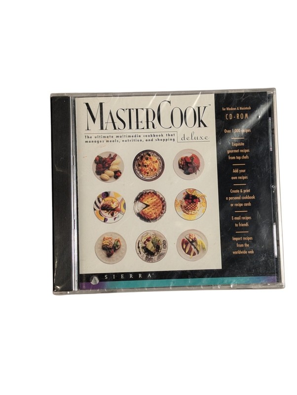 Vintage 1997 Sierra MasterCook Deluxe CD-ROM Multimedia Cookbook For Windows/Mac