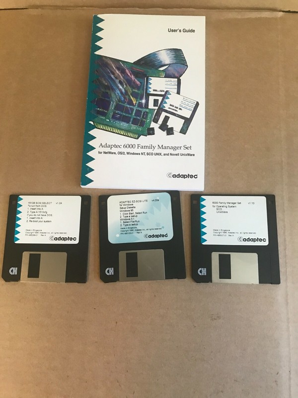 Adaptec User guide and (3) 3.5″ floppy disks