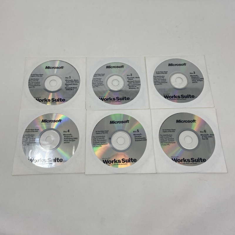 Microsoft Works 6.0 Suite 2001 OEM Six CD Set *NO REG KEY* Discs 1-6 Word + more