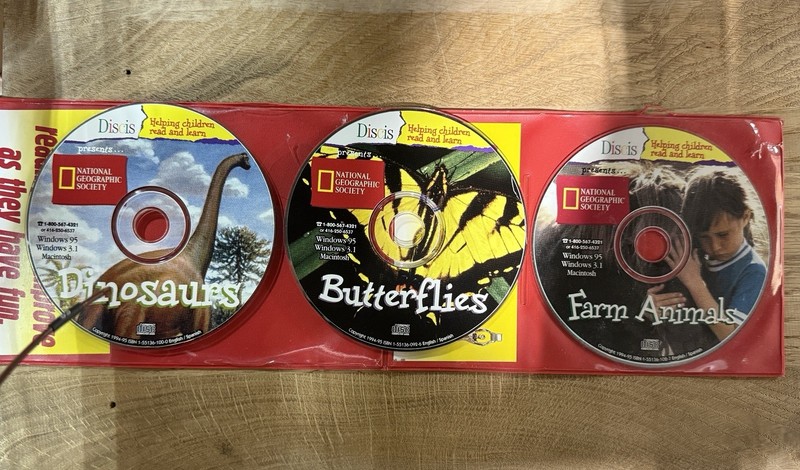 Vintage National Geographic CD-ROM Lot – Dinosaurs Butterflies Farm Animals 90s