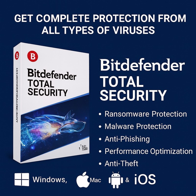 Bitdefender Total Security 3 Years | 1-10 Devices | Windows | Mac | Android