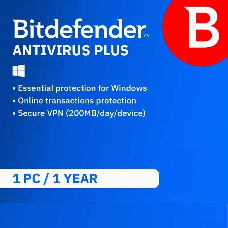 Bitdefender Antivirus Plus 1 Year For 1 WINDOWS PC + Daily VPN