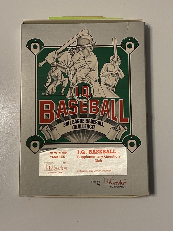 I.Q. Baseball 1983 by Davka Corp. for Apple Computers w/ Special Yankees Disk