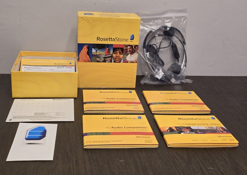 ROSETTA STONE Pre-owned GERMAN LEVEL 1,2,3 Deutsch CDs NEW Headphones Included