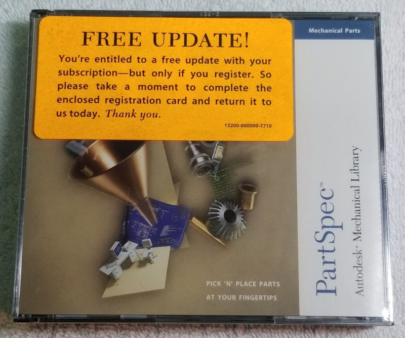 Autodesk Mechanical Library (1996) PartSpec AutoCAD Pick and Place Parts Data CD