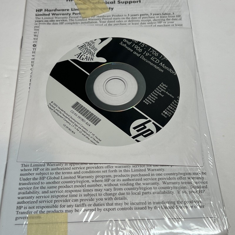 Hewlett-Packard Monitor Limited Warranty And Support Guide & CD Kit439956-B26