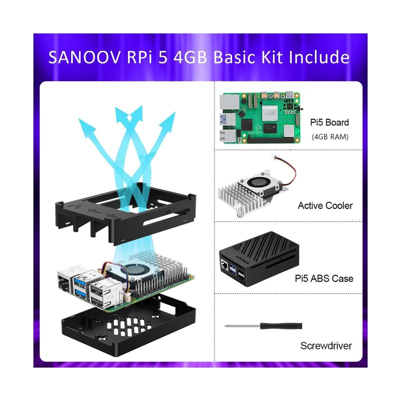 Basic Kit for Raspberry Pi 5 4GB RAM with Active Cooler, Rpi 5 4GB Single Boa... gallery