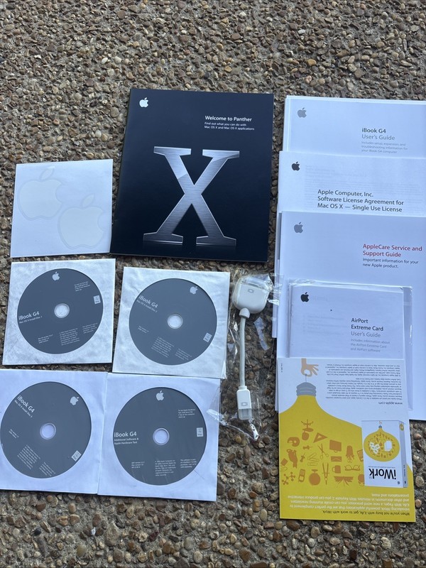 Apple iBook G4 Complete Restore Kit Mac OS X Panther Discs 1-4 10.3 AHT Manuals
