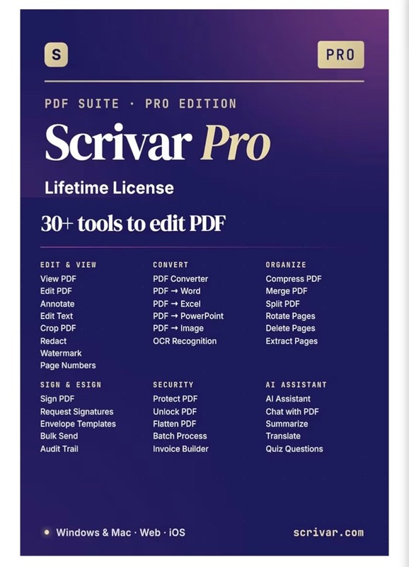 Scrivar PDF Pro – Organize, Edit, Compress, Convert, Merge, eSign, OCR & 30+ too
