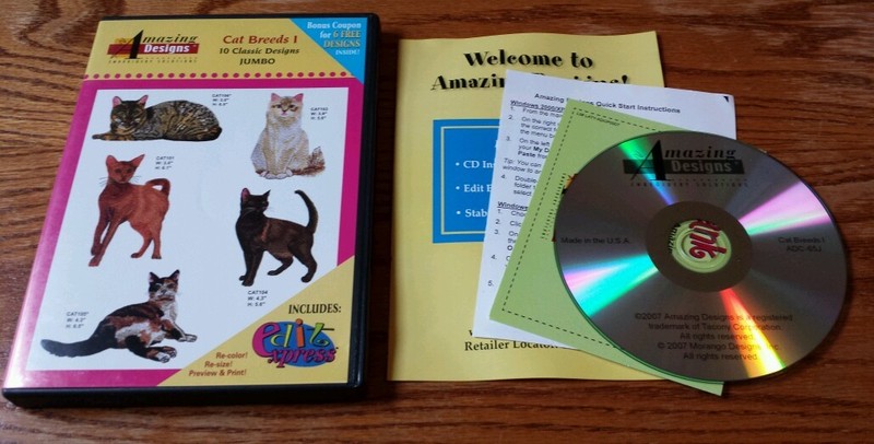 Amazing Designs Embroidery Solutions: Cat Breeds 1 (PC CD-ROM, 2007) ADC-65J