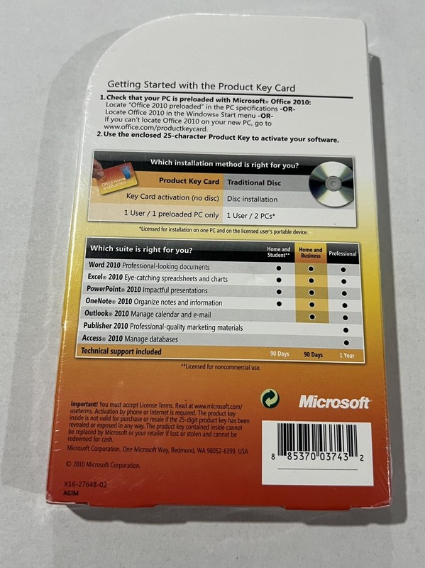 Genuine MS Microsoft Office 2010 Home and Business Product Key Card (PKC) gallery