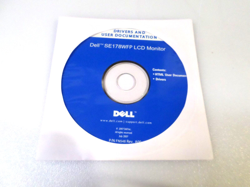 DELL SE178WFP LCD MONITOR – (JULY 2007, CD) – HTML USER DOC/ DRIVERS – NEW