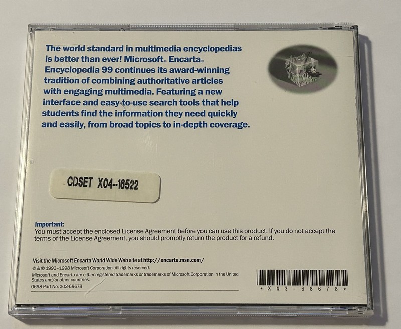 Microsoft Encarta 99 for PC CD Software Encyclopedia 1999 Vintage CDROM PREOWNED gallery