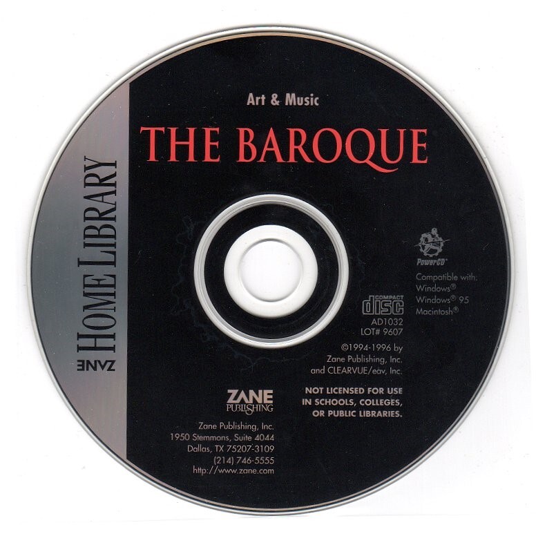 Zane: Art & Music: The Baroque (CD, 1996) for Win/Mac – NEW CD in SLEEVE