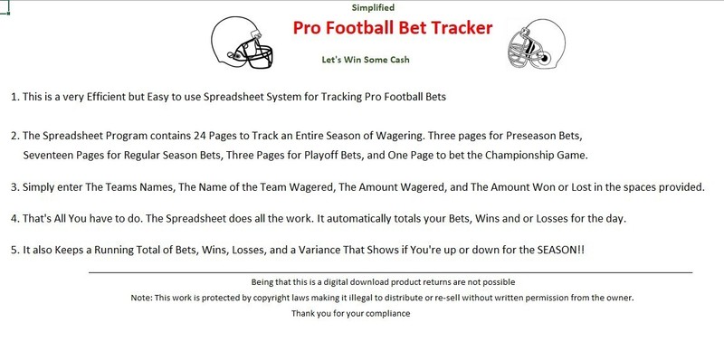 Pro Football Bet Tracker Excel Spreadsheet for PC or Android, BOGO See Descript. gallery