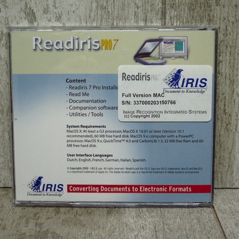 Vintage 2002 Readiris 7 Pro OCR Software for Mac OS CD Rom Disc gallery