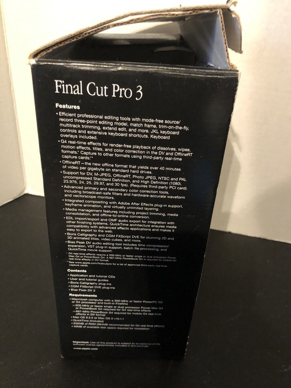 Apple Final Cut Pro 3 ACADEMIC (M8563Z/A) w/2 Licenses Complete W/Box gallery