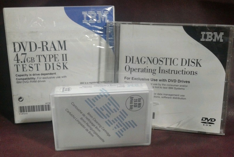Lot of 3 IBM – 1 NEW Test Disk, 1 NEW Cleaning Cartridge, 1 USED Diagnostic Disk