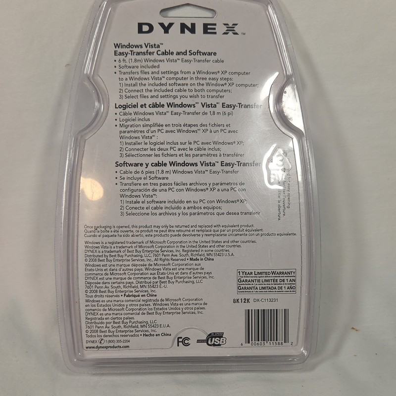 Dynex Vista Easy-Transfer Cable & CD 6 ft for Vista/XP Multilingual DX-C113231 gallery