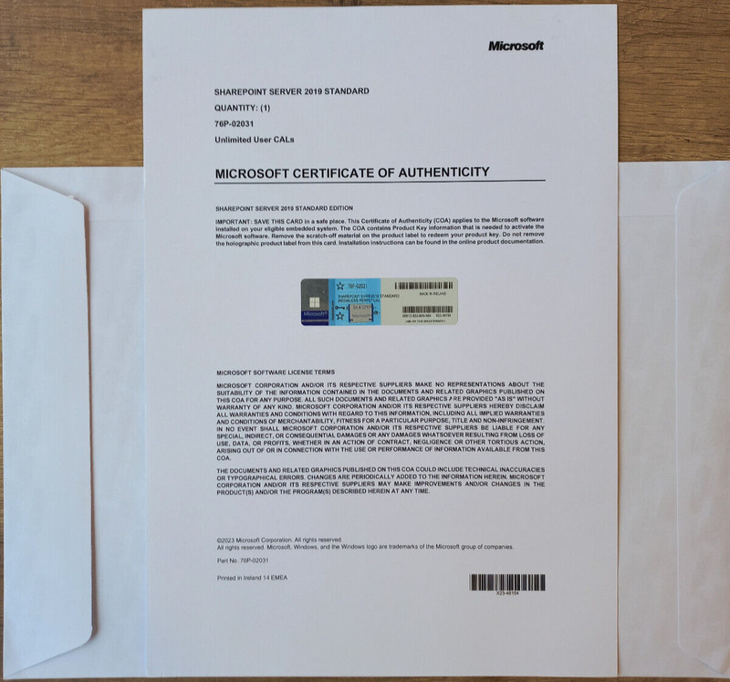 SharePoint Server 2019 Standard Edition 64 Bit with Unlimited User CAL 76P-02031