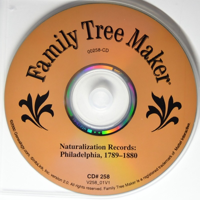 Broderbund Family Tree Maker Data CD # 258 Naturalization Records Philadelphia
