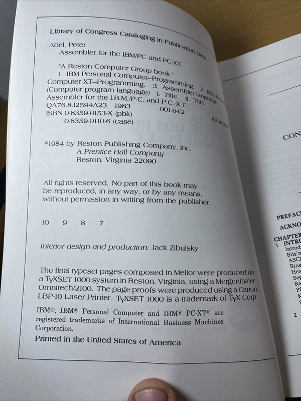 Assembler For The IBM PC And PC-XT Peter Abel Book gallery