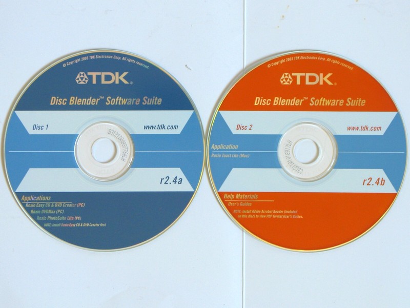 TDK Disc Blender Software Suite for PC, Disks 1 and 2, Version r2.4a&b