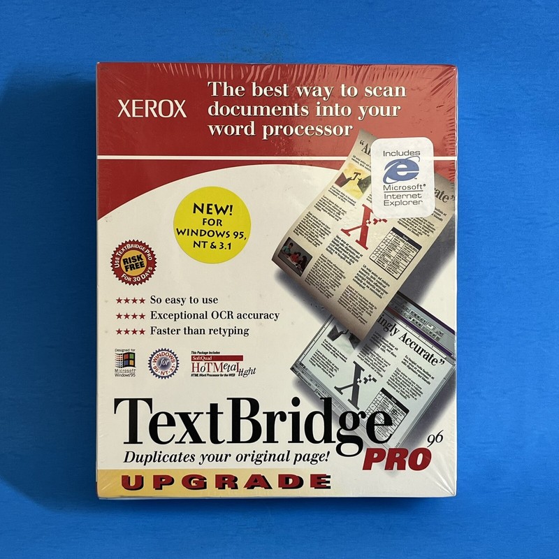 Xerox Textbridge Pro 96 CD-ROM Windows 95, NT 3.1 NOS Vintage Sealed Old Tech