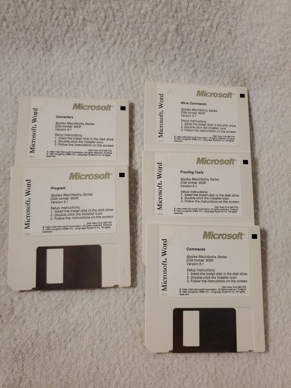 Vtg 1992 Microsoft Word Version 5.1 Apple Macintosh – 3.5″ 800K Floppy Diskettes