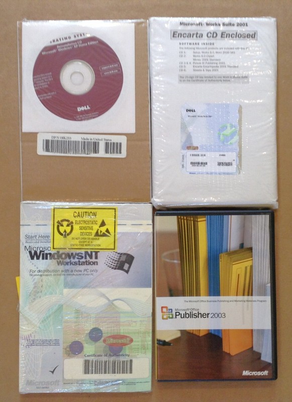 Microsoft Lot Of 4 Software Disc NT Workstation 2003 Publisher Work Suite, XP