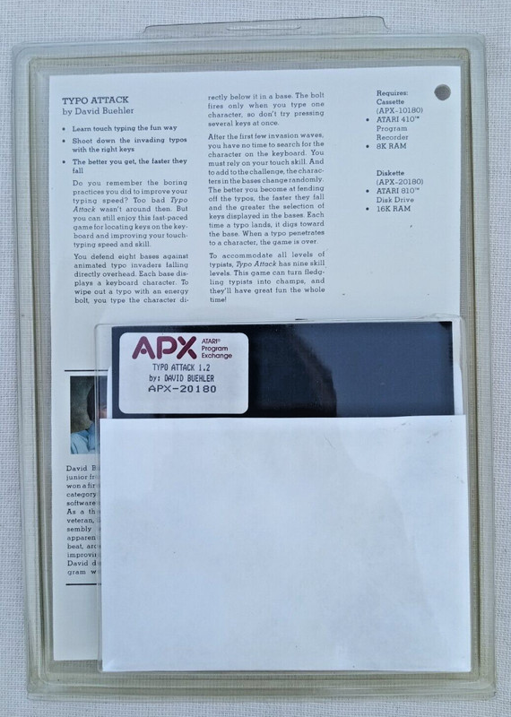 Typo Attack Learning; Atari 400/800/LX/XE W/Disk Drive APX-20212 NOS gallery