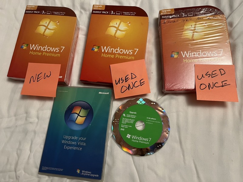 Microsoft Windows 7 Home Premium Upgrade Family 3 Pack ( 1 NEW , 2 used once)