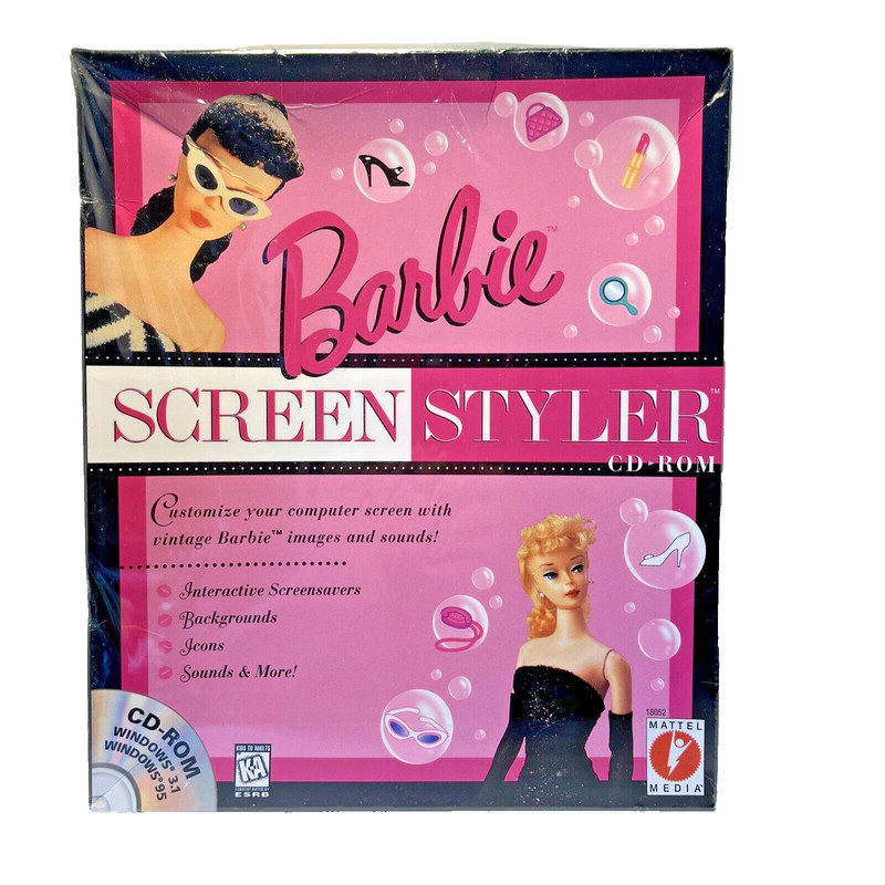 Vintage Barbie Screen Styler CD ROM 1997 Kit Mattel Windows 3.1 95 Sealed Unopen