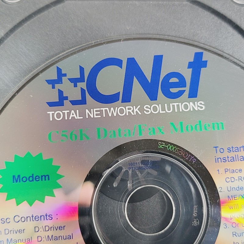 CNet Total Network Solutions C56K Data/Fax Modem Software Disc CD Rom 2001 gallery