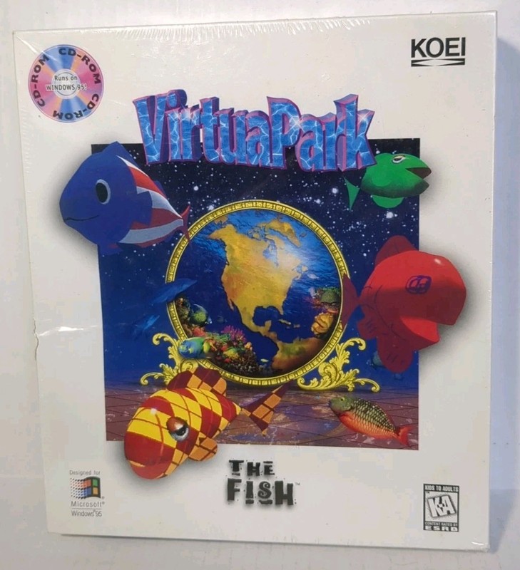 RARE SEALED Big Box VirtuaPark The Fish PC Game 1996 KOEI First Print Win 95 