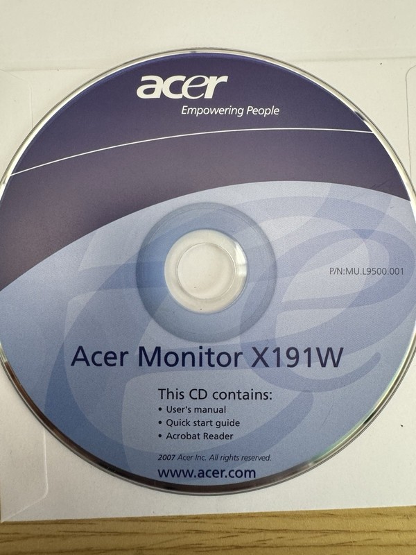 Acer Monitor X191W Manual CD