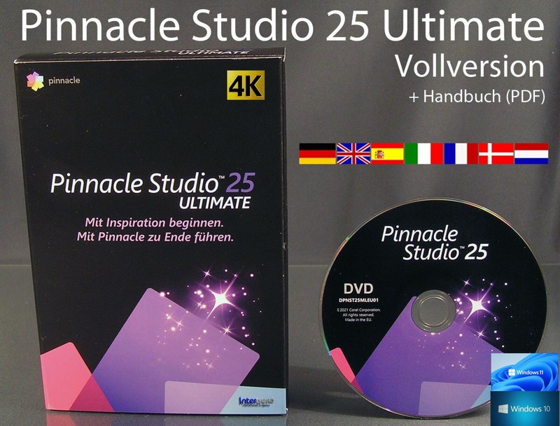 Pinnacle Studio 25 Ultimate Full Version Box + DVD 4K Video Software + Manual NEW
